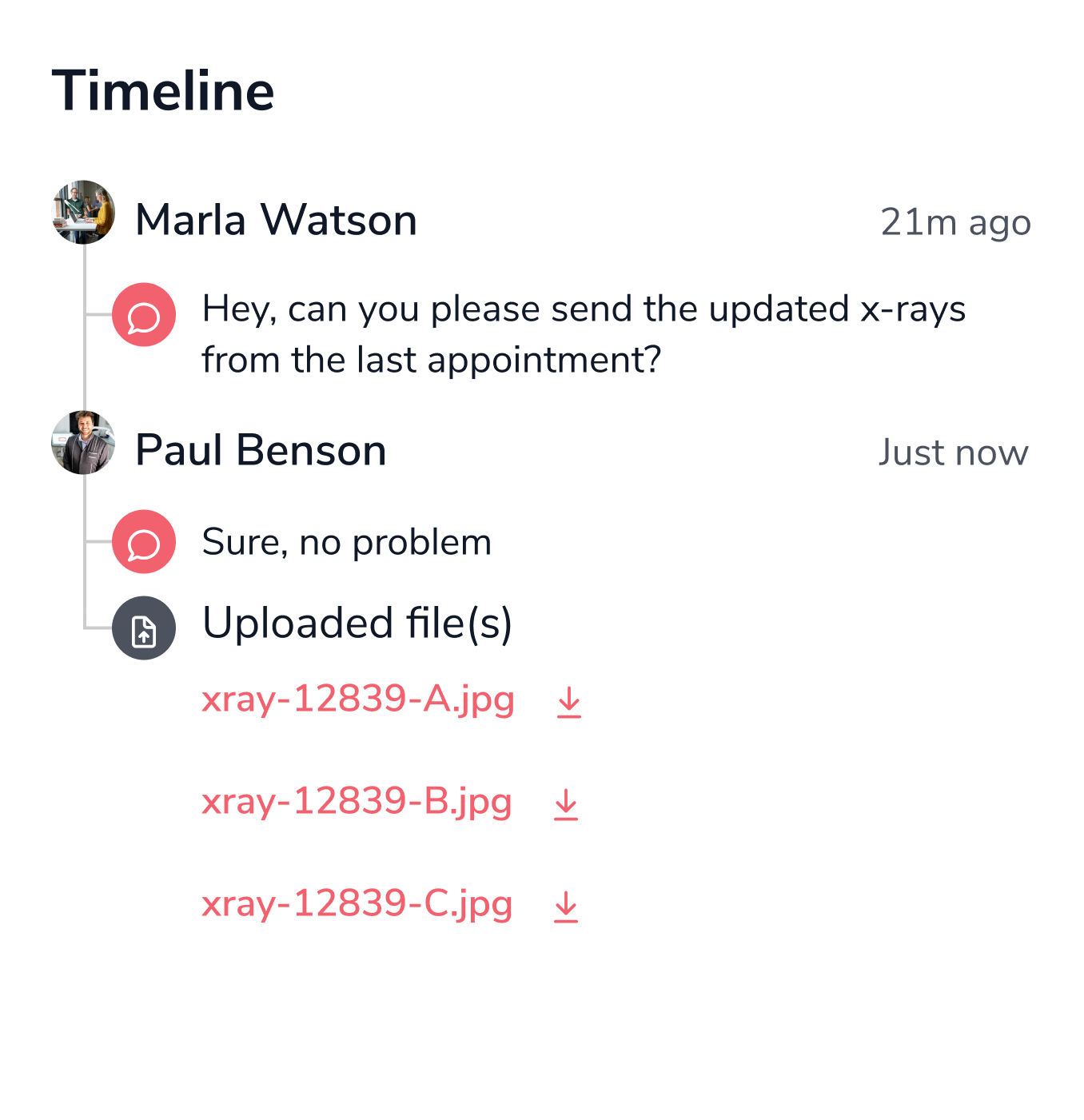 HIPAA-compliant messaging timeline between dental offices